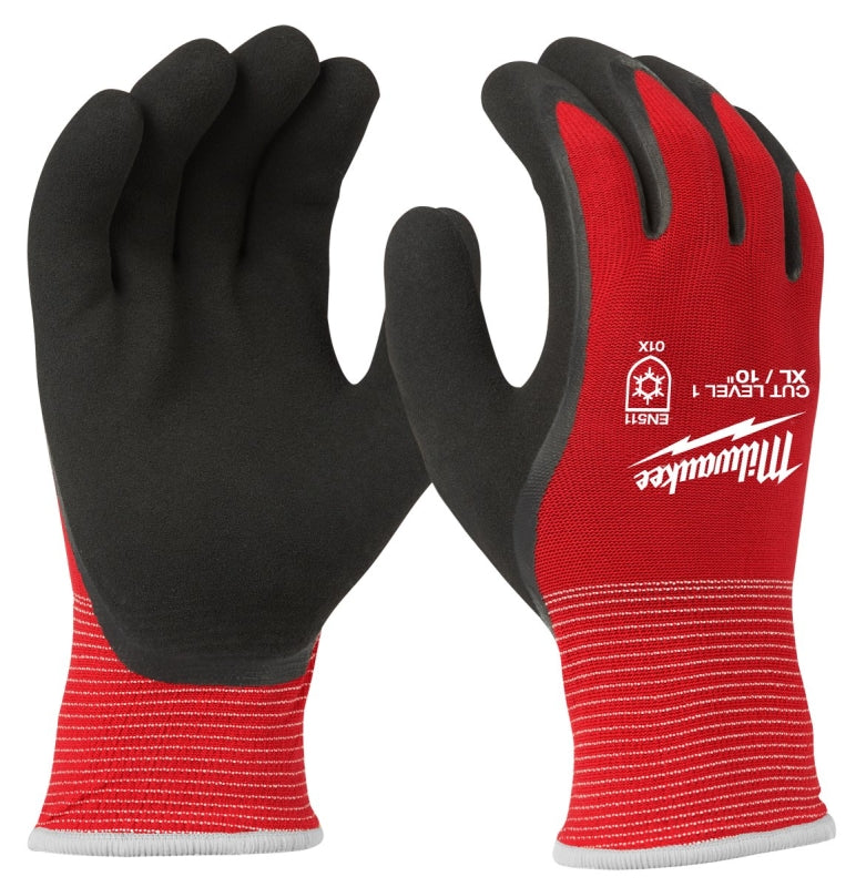 Milwaukee 48-22-8913 Dipped, Insulated Gloves, Unisex, XL, 11.4 in L, Knit Cuff, Nylon, Red/Black