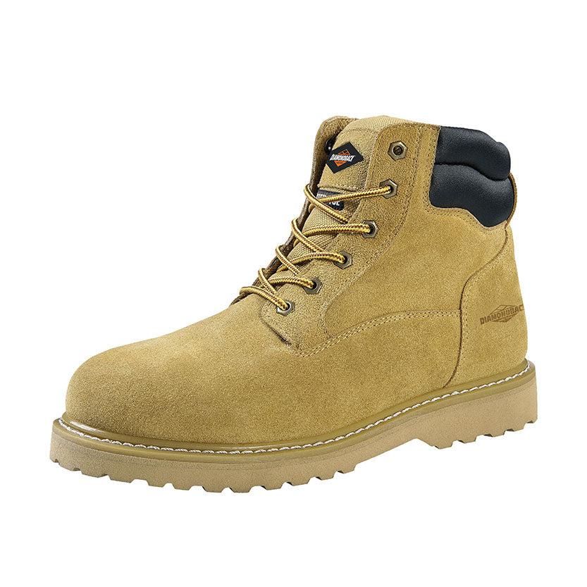 Diamondback Work Boots, 9.5, Extra Wide W, Tan, Leather Upper, Lace-Up, Steel Toe, With Lining