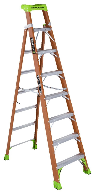 Louisville FXS1508 Cross Step Ladder, 8 ft H, Type IA Duty Rating, Fiberglass, 300 lb, 8-Step, 147 in Max Reach
