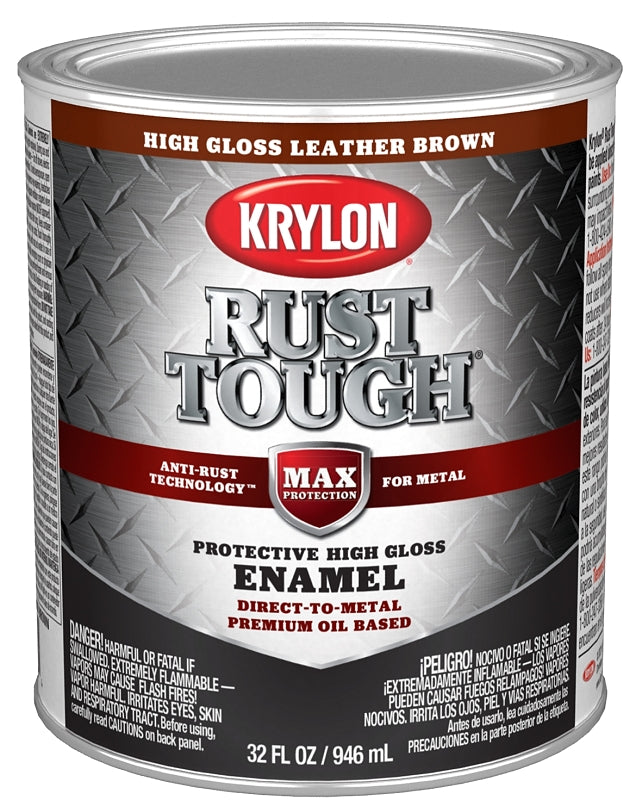 Krylon Rust Tough K09766008 Rust Preventative Paint, Gloss, Leather Brown, 1 qt, 400 sq-ft/gal Coverage Area