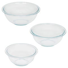Pyrex 6001001 Mixing Bowl Set, Includes: 1, 1-1/2 and 2-1/2 qt Bowls, Glass, Clear