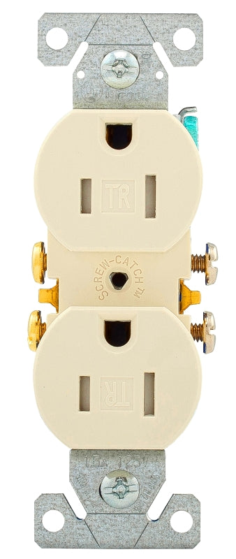 Eaton Wiring Devices TR270LA Duplex Receptacle, PVC, Light Almond, 2-Pole, 3-Wire, 125 V, Push-in, Side Wiring