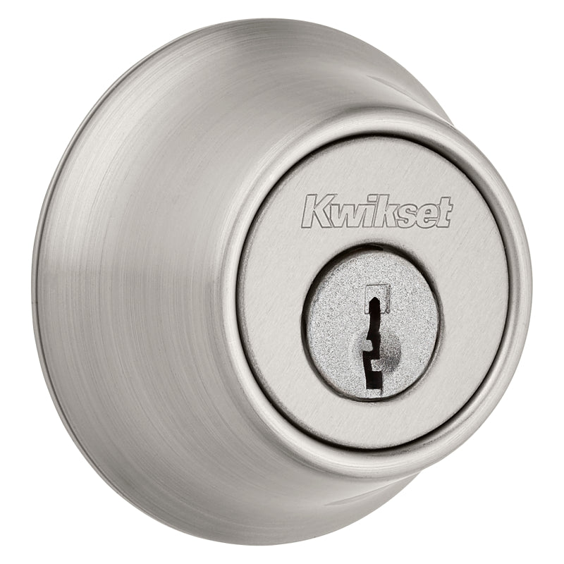 Kwikset 665 Series 96659-007 Deadbolt, 3 Grade, Keyed-Alike Key, Satin Nickel, 2-3/8 to 2-3/4 in Backset, KW1 Keyway