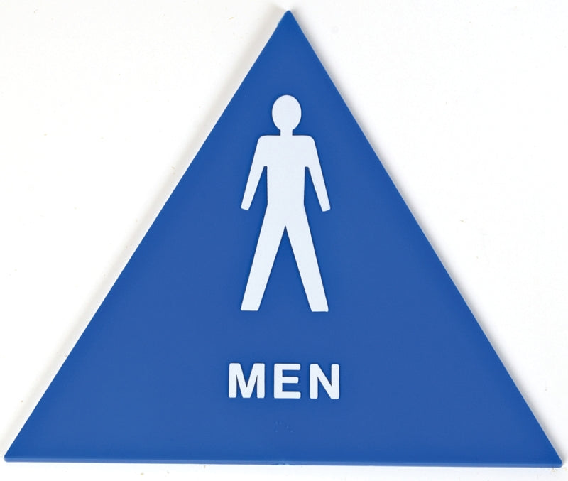 Hy-Ko T-24M Graphic Sign, Triangle, MEN, White Legend, Blue Background, Plastic, 12 in W x 12 in H Dimensions