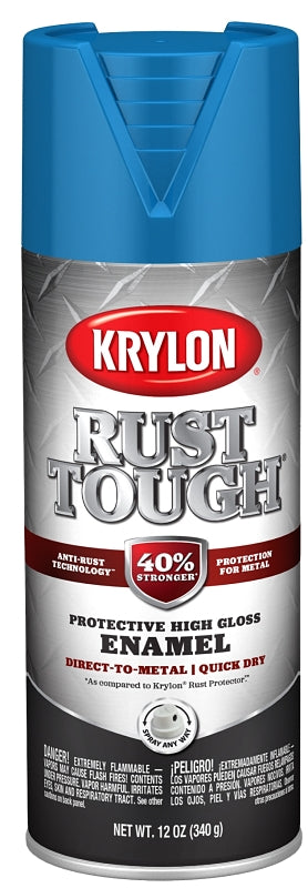 Krylon Rust Tough K09271008 Enamel Spray Paint, Gloss, Safety Blue, 12 oz, Can