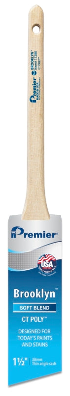Premier Brooklyn 17280 Paint Brush, Angle Brush, 1-1/2 in L Bristle, Polyester Bristle, Sash Handle