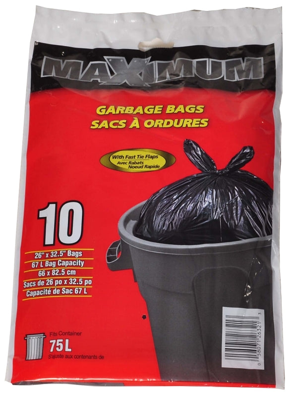 MAXIMUM 26321 Garbage Bag, Regular, Plastic, Black