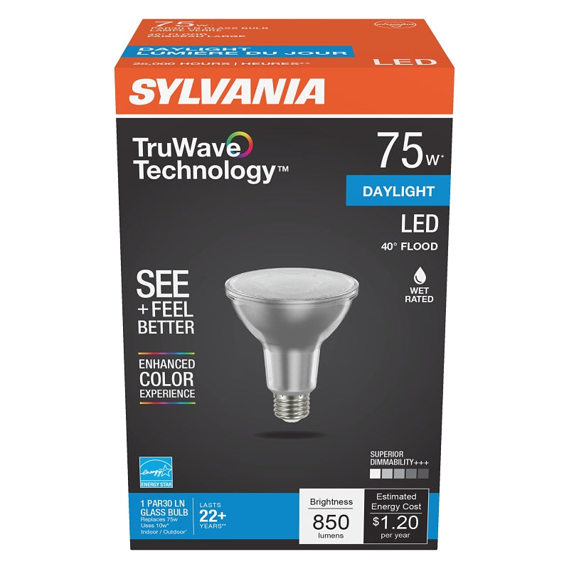 Sylvania Natural Series 40913 LED Bulb, 850 Lumens, 10 W, PAR30LN Lamp, 75 W Equivalent, E26 Medium Lamp Base