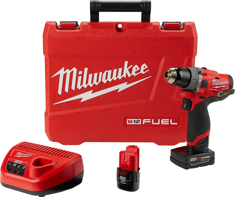 Milwaukee 2504-22 Hammer Drill Kit, Battery Included, 12 V, 2, 4 Ah, 1/2 in Chuck, Ratcheting Chuck