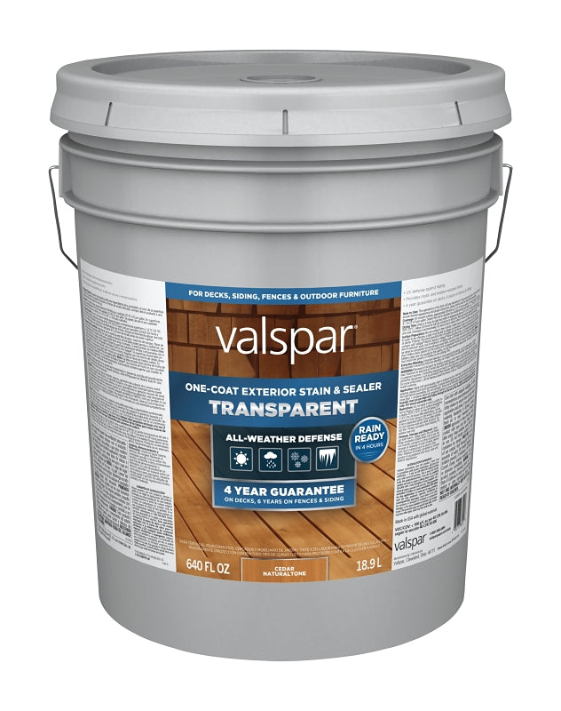Valspar VL1028076-20 Stain and Sealer, Transparent, Cedar Natural, Liquid, 5 gal