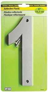 Hy-Ko 30800 Series 30801 Reflective Sign, Character: 1, 6 in H Character, Black/Silver Character, Plastic
