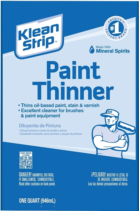 Klean Strip QKPT94003CA Paint Thinner, Liquid, Aromatic Hydrocarbon, Water White, 1 qt, Can