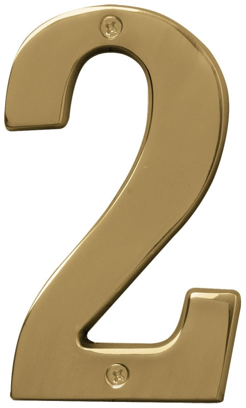 Hy-Ko Prestige Series BR-51PB/2 House Number, Character: 2, 5 in H Character, Brass Character, Brass