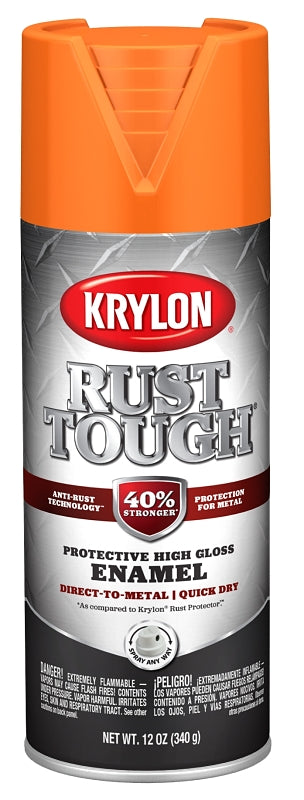 Krylon Rust Tough K09264008 Enamel Spray Paint, Gloss, Orange, 12 oz, Can