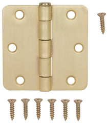 HINGE DR 1/4RD 3X3IN SAT BRASS
