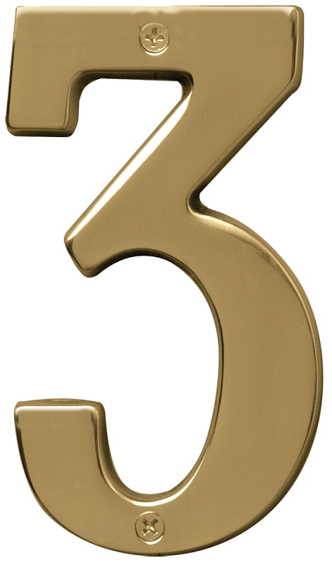Hy-Ko Prestige Series BR-51PB/3 House Number, Character: 3, 5 in H Character, Brass Character, Brass