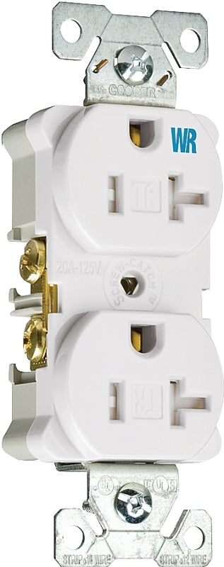 Eaton Wiring Devices TWRBR20W-BXSP Duplex Receptacle, Nylon, White, 2-Pole, 20 A, 125 V, Back, Side Wiring