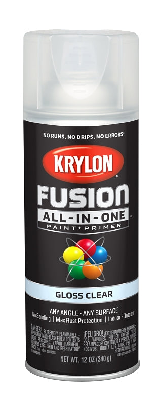 Krylon K02705007 Spray Paint, 12 oz Can, 25 sq-ft Coverage Area, Acrylic Base, Gloss, Clear