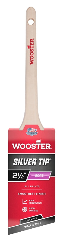 Wooster 5224-2-1/2 Paint Brush, Silver/White, Birchwood Handle, 2-1/2 in W, 2-11/16 in L Bristle, Polyester Bristle