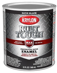 Krylon Rust Tough K09707008 Rust Preventative Paint, Satin, Black, 1 qt