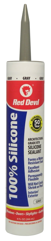 Red Devil 081650 Silicone Sealant, Gray, -60 to 400 deg F, 9 fl-oz Cartridge