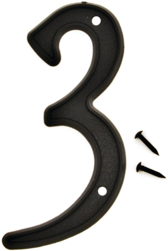 Hy-Ko PN-29/3 House Number, Character: 3, 4 in H Character, Black Character, Plastic