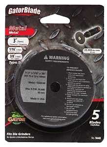 Gator 9440GA Cut-Off Blade, 3 in Dia, 1/16 in Thick, 3/8 in Arbor, Aluminum Oxide Abrasive