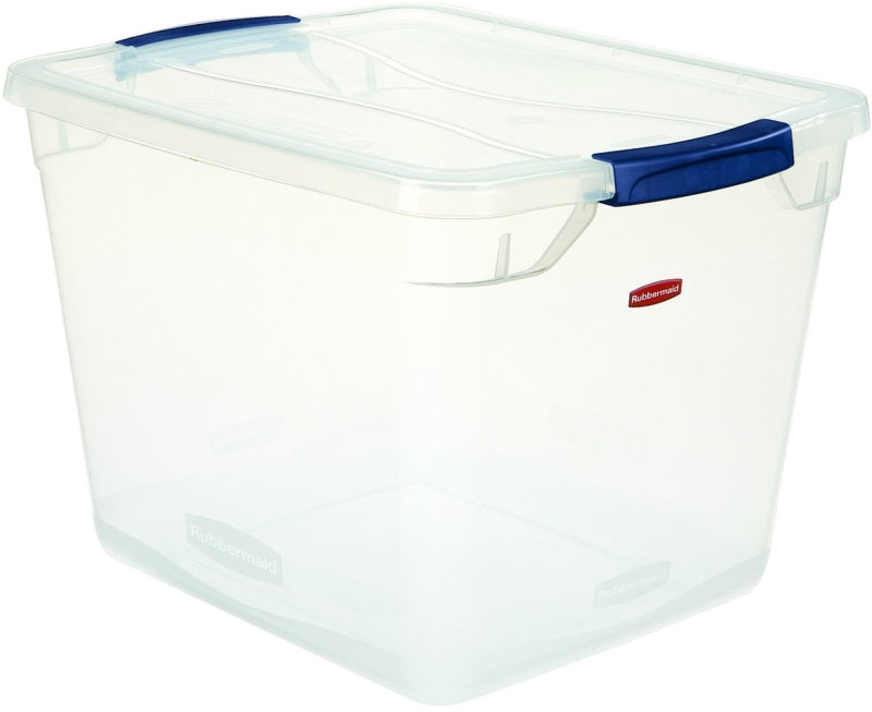 Rubbermaid Clever Store RMCC300014 Storage Container, Plastic, Clear Blue, 18.75 in L, 13.375 in W, 10.5 in H