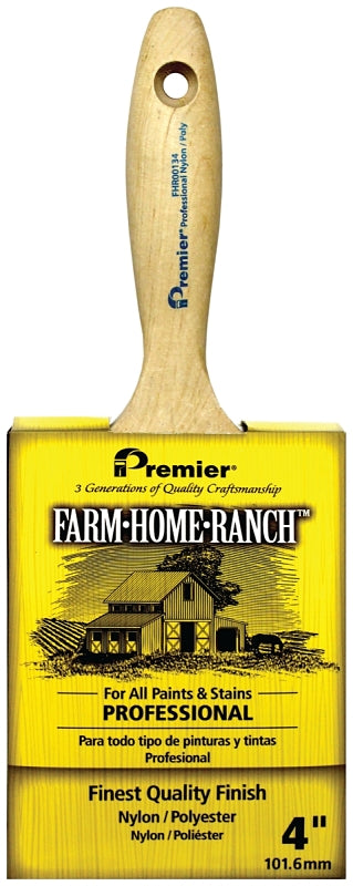Premier FHR00134 Paint Brush, 4 in W, Flat Varnish Brush, 3-3/4 in L Bristle, Nylon/Polyester Bristle