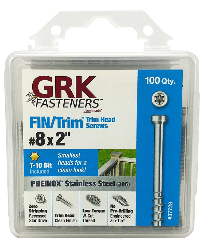 GRK Fasteners PHEINOX 67728 Screw, 2 in L, W-Cut Thread, Recessed Star Drive, Zip-Tip Point, Steel, 100 PK