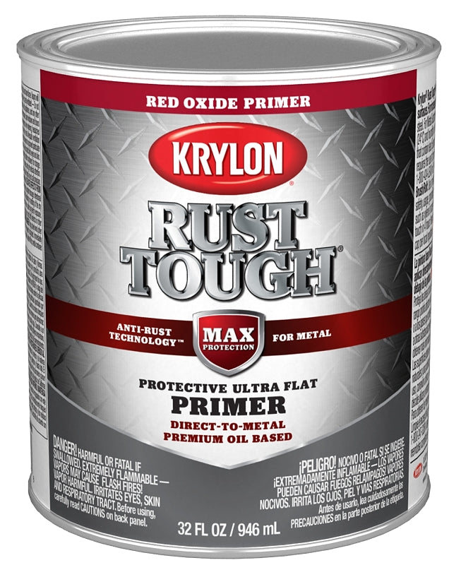 Krylon Rust Tough K09721008 Primer, Ultra Flat, Red Oxide/Rusty Metal, 1 qt