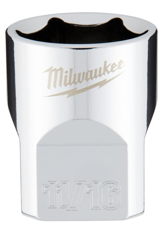 Milwaukee 45-34-9067 Socket, 11/16 in Socket, Standard Socket, 3.543 in OAL, 3/8 in Drive, 6 -Point, Chrome