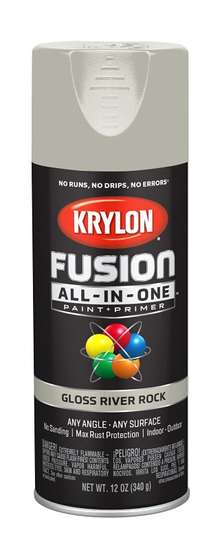 Krylon K02721007 Spray Paint, 12 oz Can, 25 sq-ft Coverage Area, Acrylic Base, Gloss, River Rock