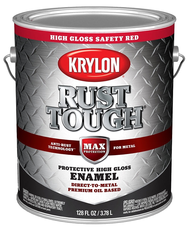 Krylon Rust Tough K09737008 Rust Preventative Paint, Gloss, Radiant/Safety Red, 1 gal, 400 sq-ft/gal Coverage Area