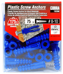 Cobra Anchors 193M Screw Anchor, 1-1/4 in L, Plastic, 175 lb, 75/PK