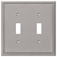 Amerelle Metro Line Series 77TTBN Wallplate, 5 in L, 4.84 in W, 2-Gang, Metal, Brushed Nickel-Plated