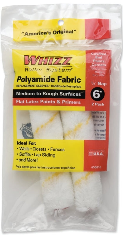 Whizz 58016 Roller Cover, 1/2 in Thick Nap, 6 in L, Polyamide Cover, 2/PK