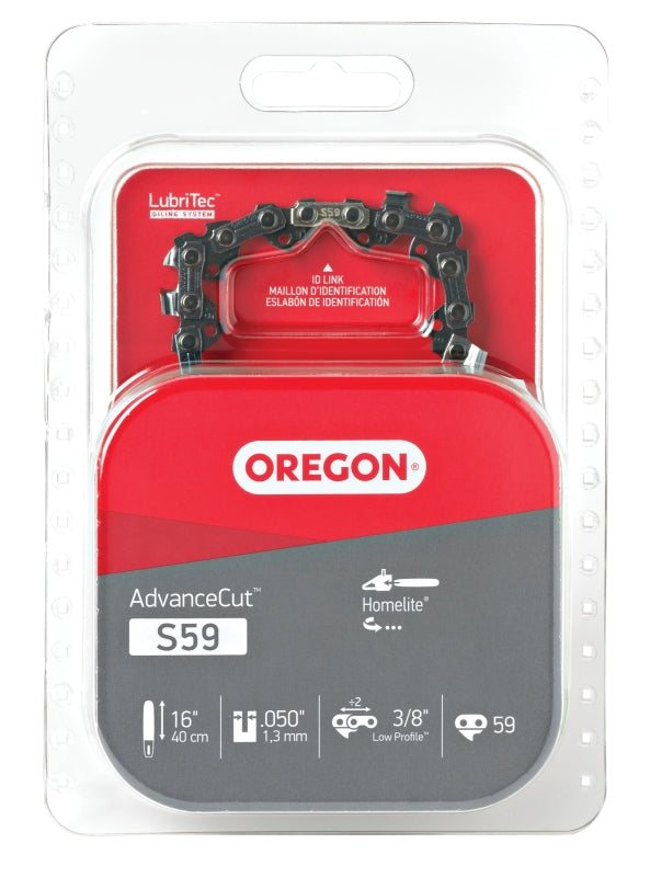 Oregon S59 Chainsaw Chain, For: Homelite and Olympyk Chainsaws, 16 in L Bar, 0.05, 3/8 in TPI/Pitch, 59-Link