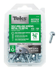 Teks 21320 Screw, #10 Thread, 3/4 in L, Coarse Thread, Hex Drive, Self-Drilling, Self-Tapping Point, Steel, Zinc, 150 PK