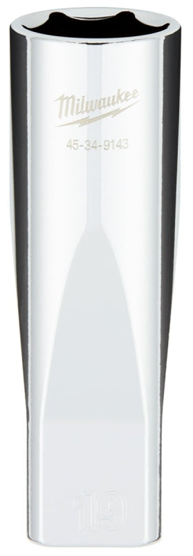 Milwaukee 45-34-9143 Socket, 19 mm Socket, Deep Socket, 1/2 in Drive, 6 -Point, Chrome Vanadium Steel, Chrome