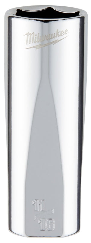 Milwaukee 45-34-6875 Socket, 11/16 in Socket, Deep Socket, 3.543 in OAL, 3/8 in Drive, 6 -Point, Chrome Vanadium Steel