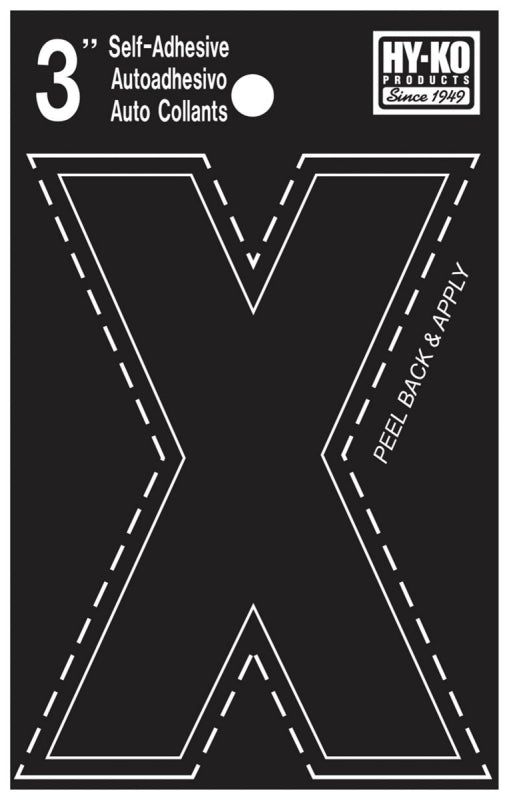 Hy-Ko 30400 Series 30434 Die-Cut Letter, Character: X, 3 in H Character, Black Character, Vinyl