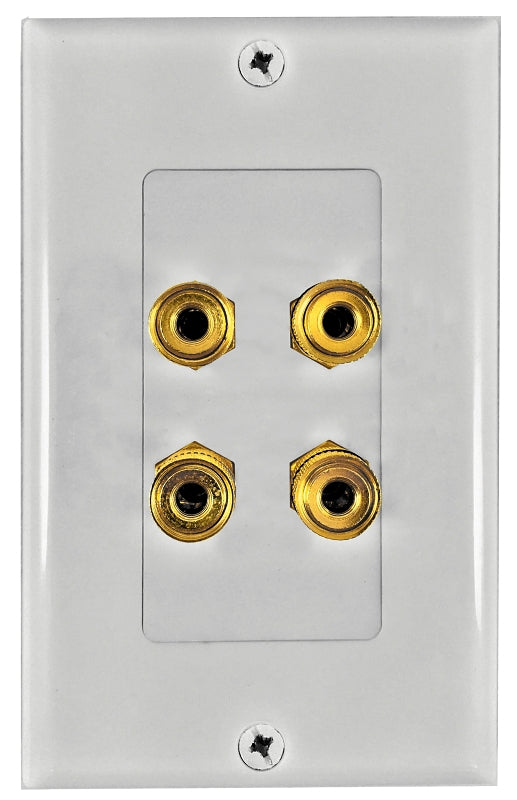 Zenith AW1004TBPW Banana Plug Wallplate, Plastic, White