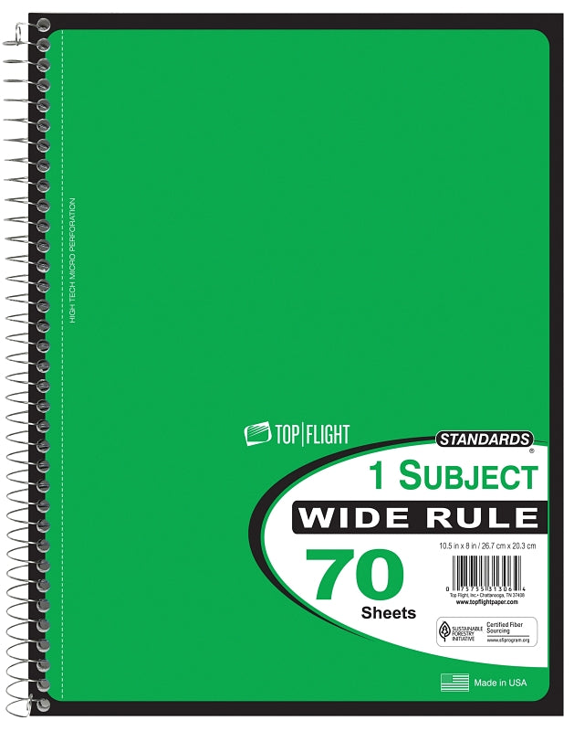 Top Flight WB70PF Series 4510816 Wide Rule Notebook, Micro-Perforated Sheet, 70-Sheet, Wirebound Binding