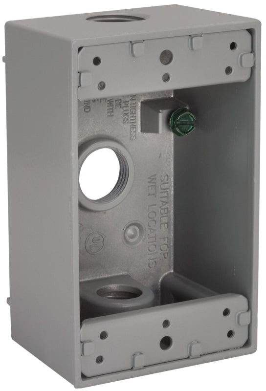 Hubbell 5320-5 Weatherproof Box, 18.3 cu-in, 3-Outlet, 1-Gang, Aluminum, Gray, Powder-Coated