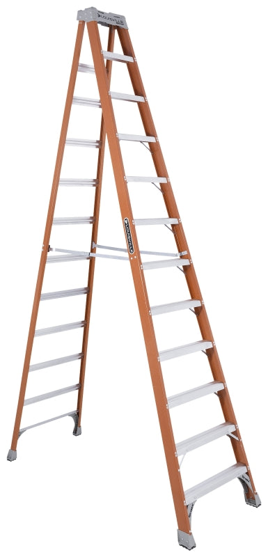 Louisville FS1512 Step Ladder, 12 ft H, Type IA Duty Rating, Fiberglass, 300 lb, 11-Step, 193 in Max Reach