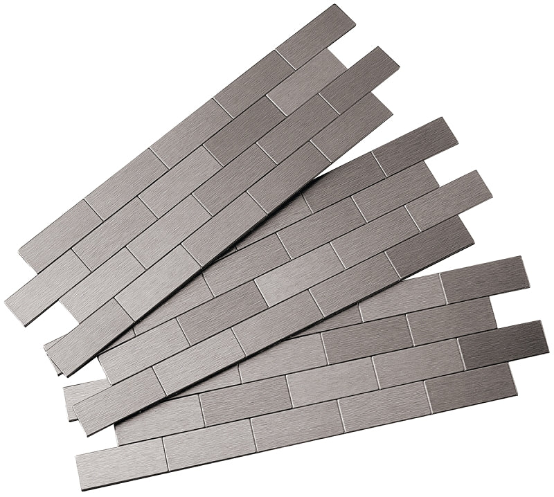 Aspect A9550 Wall Tile, 12 in L, 4 in W, 1/8 in Thick, Aluminum/Polymer, Brushed Stainless Steel