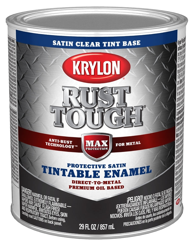 Krylon Rust Tough K09728008 Enamel Paint, Satin Sheen, Clear, 1 qt, 400 sq-ft/gal Coverage Area