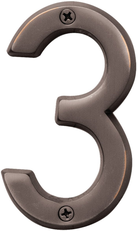Hy-Ko Prestige Series BR-42OWB/3 House Number, Character: 3, 4 in H Character, Bronze Character, Brass