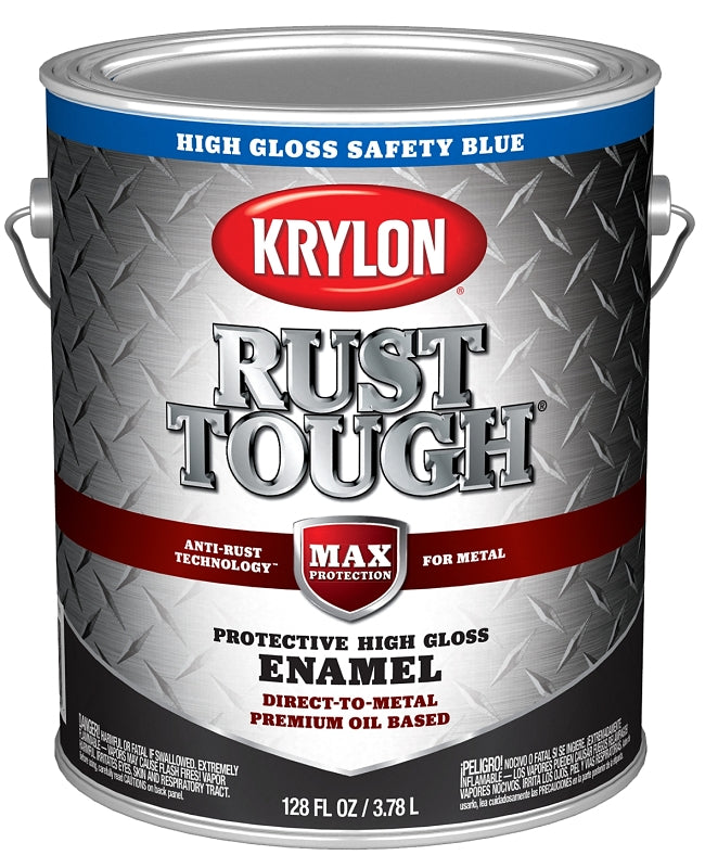 Krylon Rust Tough K09741008 Enamel Paint, Gloss Sheen, Safety Blue, 1 gal, 400 sq-ft/gal Coverage Area